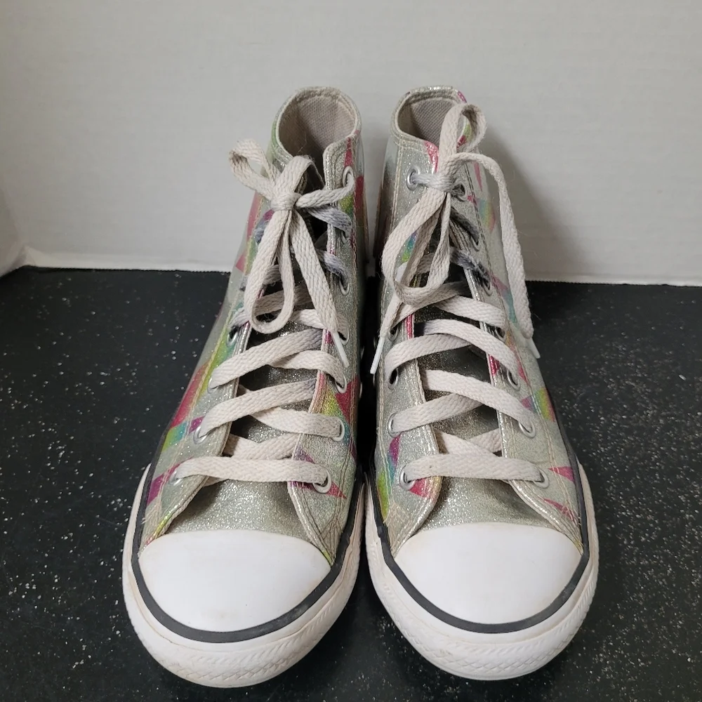Converse Silver High-Top Sneakers with Rainbow Accents